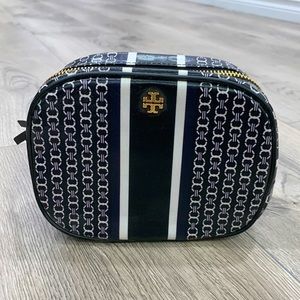 Tory Burch black Gemini Link 34399 Stripe Cosmetic Bag